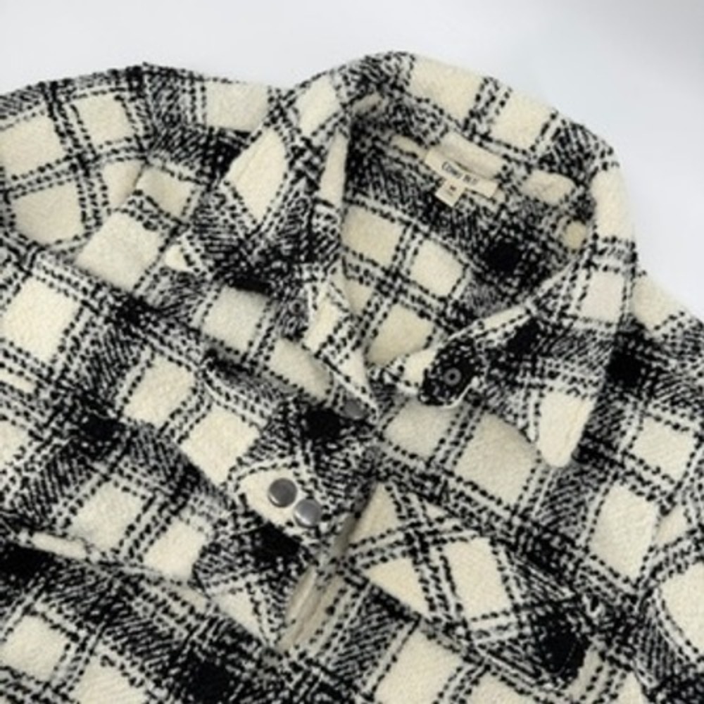 Como Blu Womens‎ Black White Plaid Boucle Shirt Jacket Shacket Size M